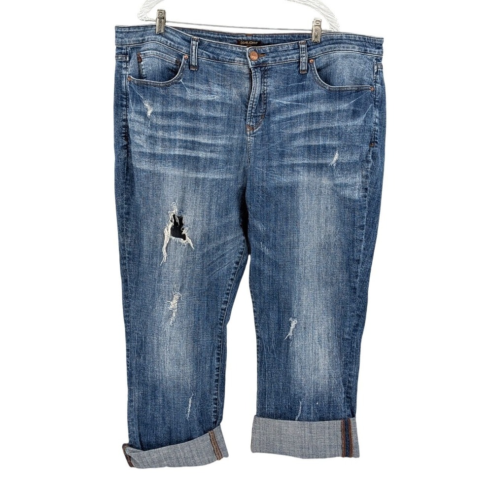 Dear John Distressed Bootcut Jeans Medium Wash Stretch Denim Plus Size 22W